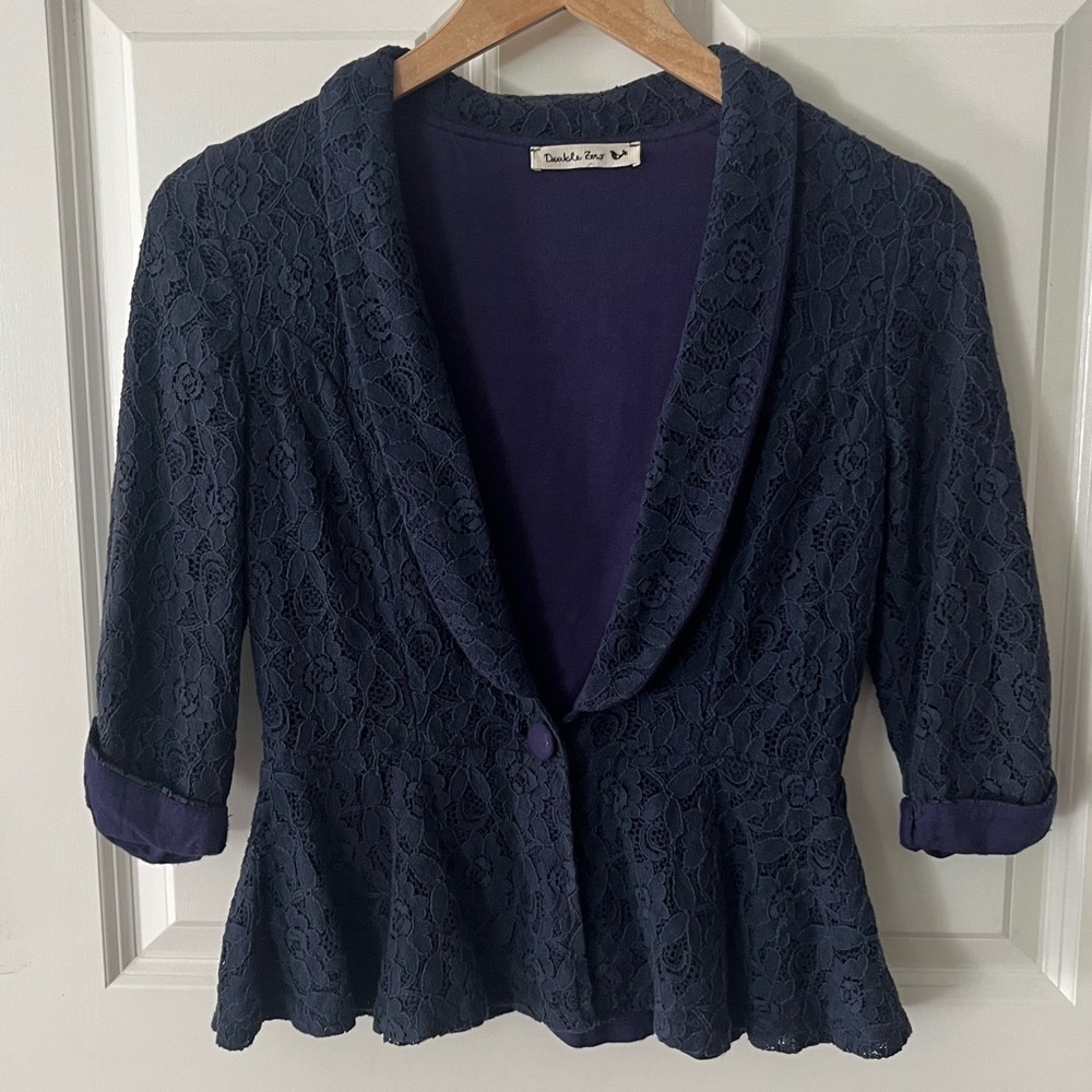 Double Zero Navy Blue Lace Peplum Blazer Sz small